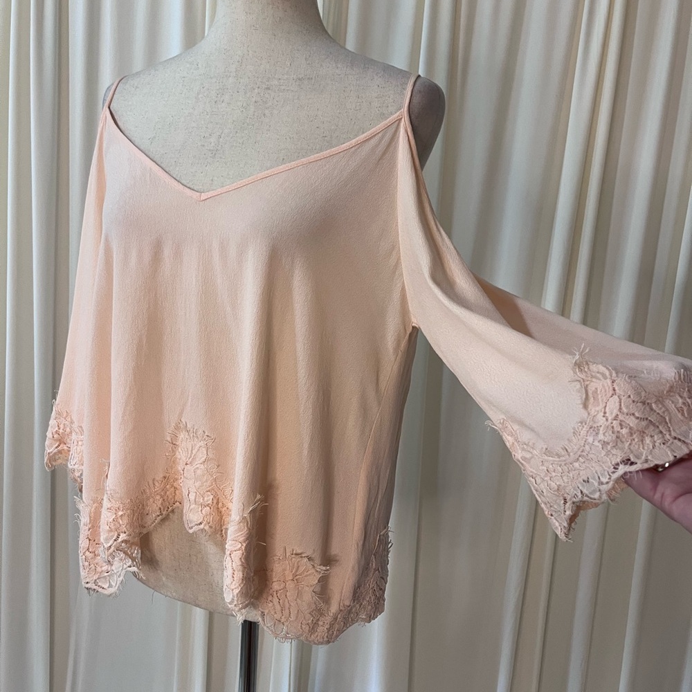 Astr the Label Silk Blend Off-Shoulder Top with Lace Trim - Picture 3 of 5